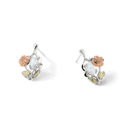 Landstrom's Mt. Rushmore Black Hills Sterling Silver 12K Gold Accents Rose and Lab Created White Opal Spring Ring Clasp Necklace