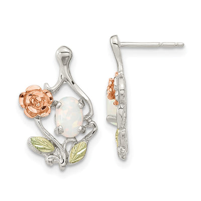Landstrom's Mt. Rushmore Black Hills Sterling Silver 12K Gold Accents Rose and Lab Created White Opal Spring Ring Clasp Necklace