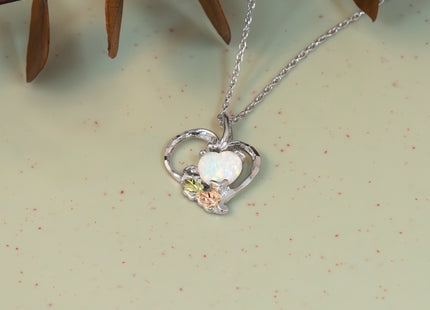 Landstrom's Mt. Rushmore Black Hills Sterling Silver 12K Gold Accents Lab Created White Opal Heart Spring Ring Clasp Nec