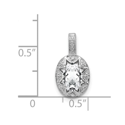 Sterling Silver Rhodium-plated Diam. & White Topaz Pendant, 16 x 9mm