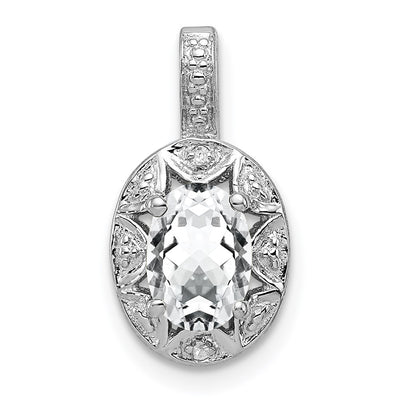 Sterling Silver Rhodium-plated Diam. & White Topaz Pendant, 16 x 9mm