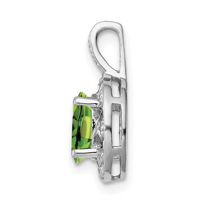 Sterling Silver Rhodium-plated Diam. & Peridot Pendant, 16 x 9mm