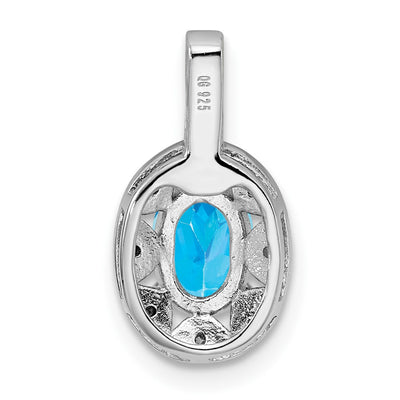 Sterling Silver Rhodium-plated Diam. & Blue Topaz Pendant, 16 x 9mm