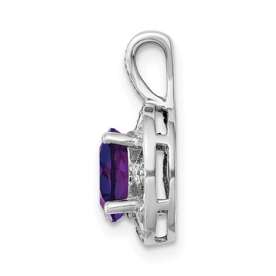 Sterling Silver Rhodium-plated Diam. & Amethyst Pendant, 16 x 9mm