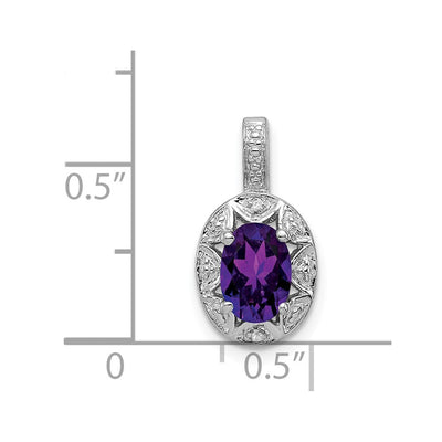 Sterling Silver Rhodium-plated Diam. & Amethyst Pendant, 16 x 9mm