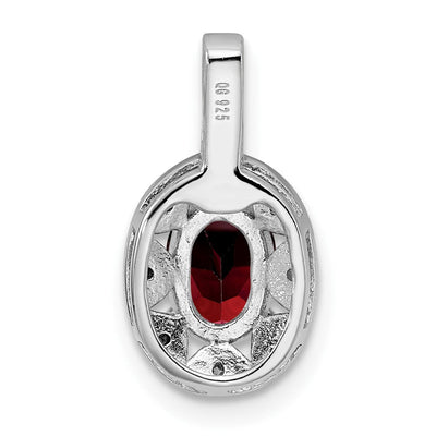 Sterling Silver Rhodium-plated Diam. & Garnet Pendant, 16 x 9mm
