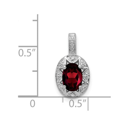 Sterling Silver Rhodium-plated Diam. & Garnet Pendant, 16 x 9mm