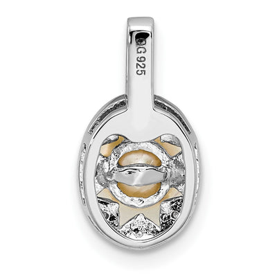Sterling Silver Rhodium-plated Diam. & FW Cultured Pearl Pendant, 16 x 9mm