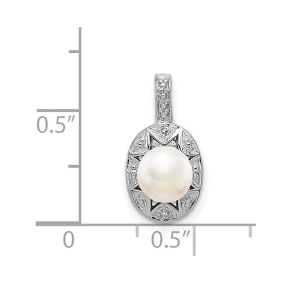 Sterling Silver Rhodium-plated Diam. & FW Cultured Pearl Pendant, 16 x 9mm