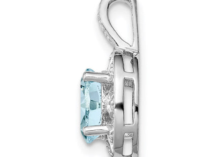 Sterling Silver Rhodium-plated Diam. & Aquamarine Pendant (Style QBPD10MAR)