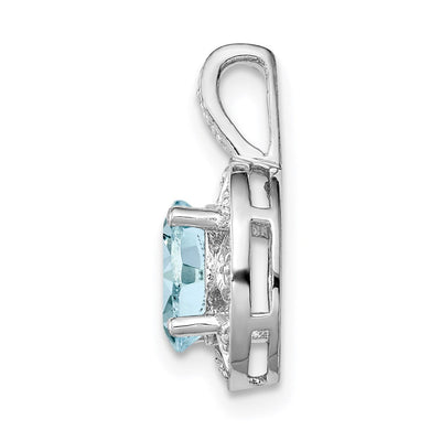 Sterling Silver Rhodium-plated Diam. & Aquamarine Pendant, 16 x 9mm