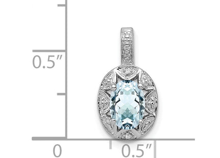 Sterling Silver Rhodium-plated Diam. & Aquamarine Pendant (Style QBPD10MAR)