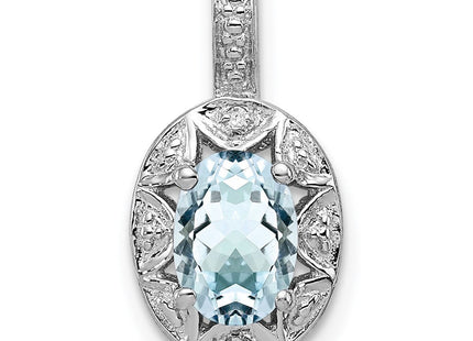 Sterling Silver Rhodium-plated Diam. & Aquamarine Pendant (Style QBPD10MAR)