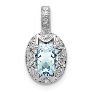 Sterling Silver Rhodium-plated Diam. & Aquamarine Pendant (Style QBPD10MAR)
