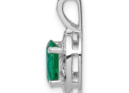 Sterling Silver Rhodium-plated Diam. & Created Emerald Pendant (Style QBPD10MAY)