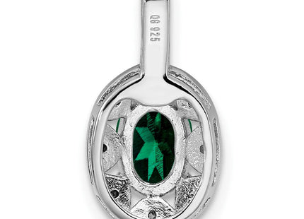 Sterling Silver Rhodium-plated Diam. & Created Emerald Pendant (Style QBPD10MAY)