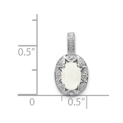 Sterling Silver Rhodium-plated Diam. & Created Opal Pendant, 16 x 9mm