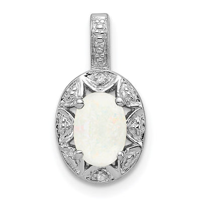 Sterling Silver Rhodium-plated Diam. & Created Opal Pendant, 16 x 9mm