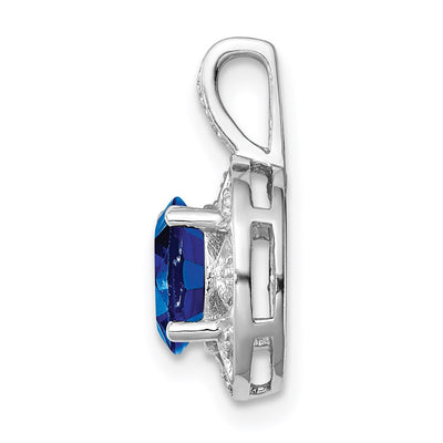Sterling Silver Rhodium-plated Diam. & Created Sapphire Pendant, 16 x 9mm