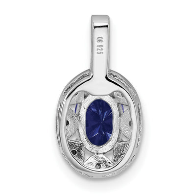 Sterling Silver Rhodium-plated Diam. & Created Sapphire Pendant, 16 x 9mm