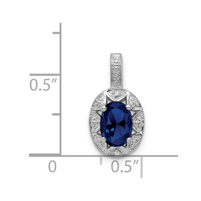 Sterling Silver Rhodium-plated Diam. & Created Sapphire Pendant, 16 x 9mm