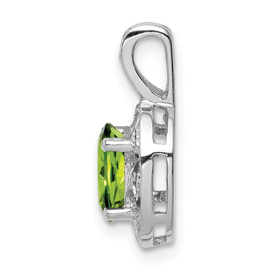 Sterling Silver Rhodium-plated Diam. & Peridot Pendant, 14 x 10mm