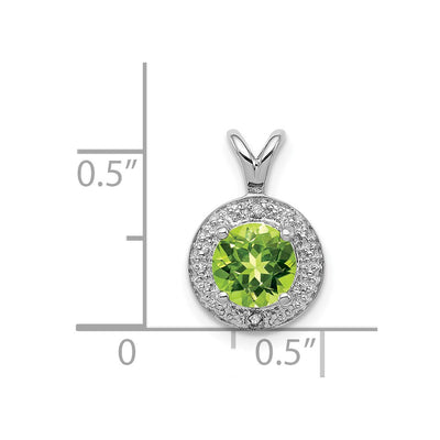 Sterling Silver Rhodium-plated Diam. & Peridot Pendant, 14 x 10mm