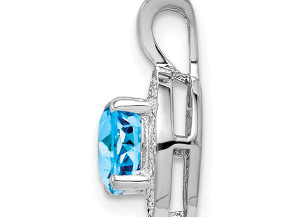 Sterling Silver Rhodium-plated Diam. & Blue Topaz Pendant (Style QBPD11DEC)