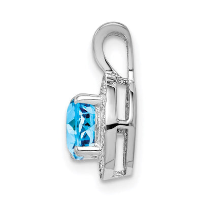 Sterling Silver Rhodium-plated Diam. & Blue Topaz Pendant, 14 x 10mm