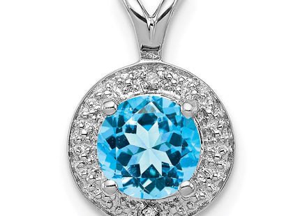 Sterling Silver Rhodium-plated Diam. & Blue Topaz Pendant (Style QBPD11DEC)