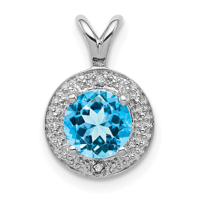 Sterling Silver Rhodium-plated Diam. & Blue Topaz Pendant, 14 x 10mm