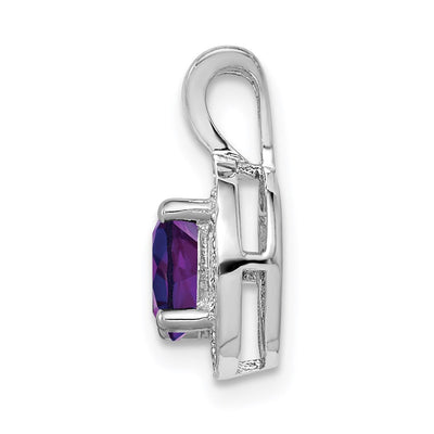 Sterling Silver Rhodium-plated Diam. & Amethyst Pendant, 14 x 10mm