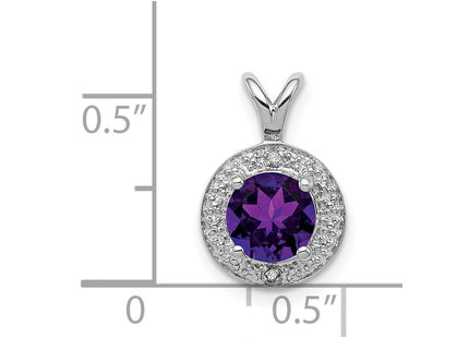 Sterling Silver Rhodium-plated Diam. & Amethyst Pendant (Style QBPD11FEB)