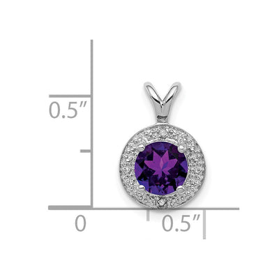 Sterling Silver Rhodium-plated Diam. & Amethyst Pendant, 14 x 10mm
