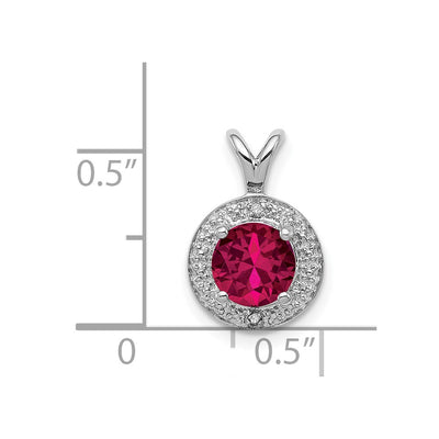 Sterling Silver Rhodium Plated Lab Created Ruby and .010 ctw Diamond Halo Pendant