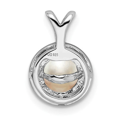 Sterling Silver Rhodium-plated Diam. & FW Cultured Pearl Pendant, 14 x 10mm