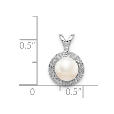 Sterling Silver Rhodium-plated Diam. & FW Cultured Pearl Pendant, 14 x 10mm