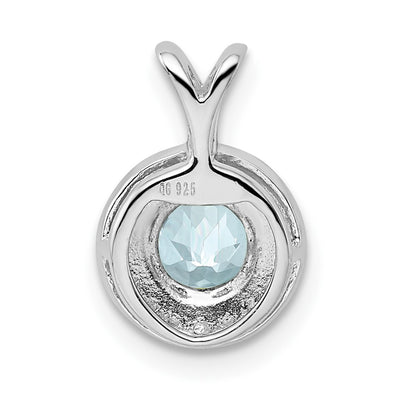 Sterling Silver Rhodium-plated Diam. & Aquamarine Pendant, 14 x 10mm