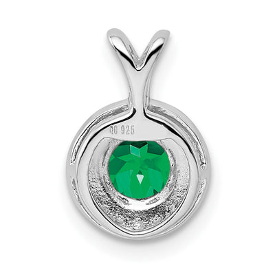 Sterling Silver Rhodium-plated Diam. & Created Emerald Pendant, 14 x 10mm