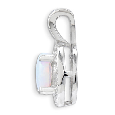 Sterling Silver Rhodium-plated Diam. & Created Opal Pendant, 14 x 10mm