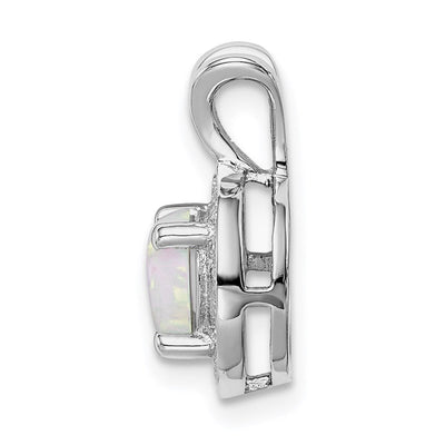 Sterling Silver Rhodium-plated Diam. & Created Opal Pendant, 14 x 10mm