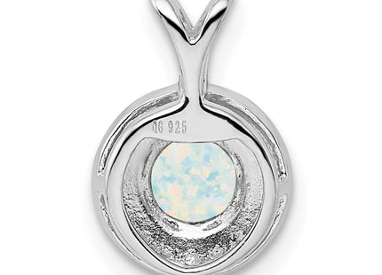 Sterling Silver Rhodium-plated Diam. & Created Opal Pendant (Style QBPD11OCT)