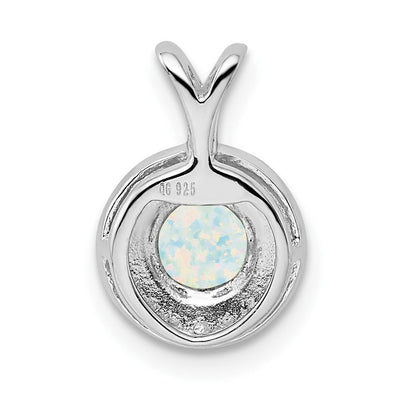 Sterling Silver Rhodium-plated Diam. & Created Opal Pendant, 14 x 10mm