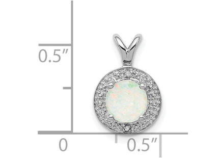 Sterling Silver Rhodium-plated Diam. & Created Opal Pendant (Style QBPD11OCT)