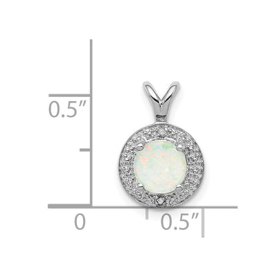Sterling Silver Rhodium-plated Diam. & Created Opal Pendant, 14 x 10mm