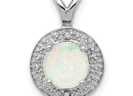 Sterling Silver Rhodium-plated Diam. & Created Opal Pendant (Style QBPD11OCT)