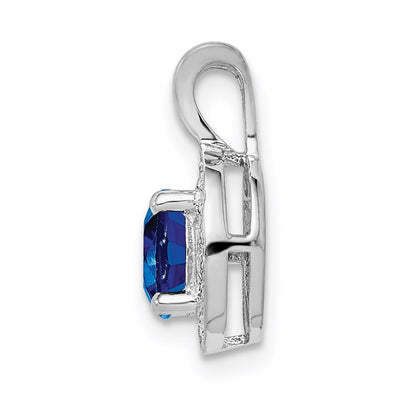 Sterling Silver Rhodium-plated Diam. & Created Sapphire Pendant, 14 x 10mm