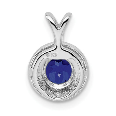 Sterling Silver Rhodium-plated Diam. & Created Sapphire Pendant, 14 x 10mm