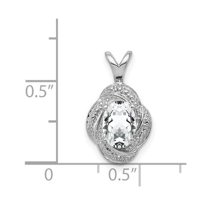 Sterling Silver Rhodium-plated Diam. & White Topaz Pendant, 16 x 10mm