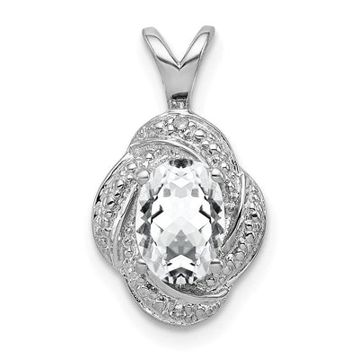 Sterling Silver Rhodium-plated Diam. & White Topaz Pendant, 16 x 10mm